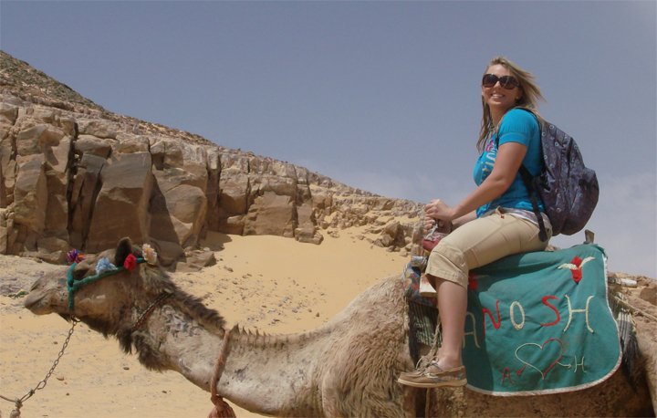 Riding a camel in Egypt
