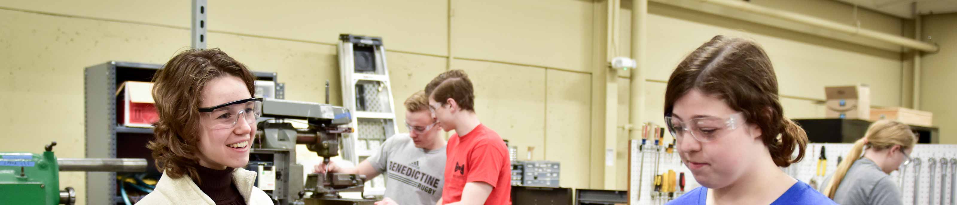 Engineering students work in a lab