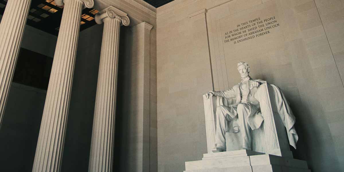 The statue of Abraham Lincoln in the Lincoln Memorial in Washington, DC