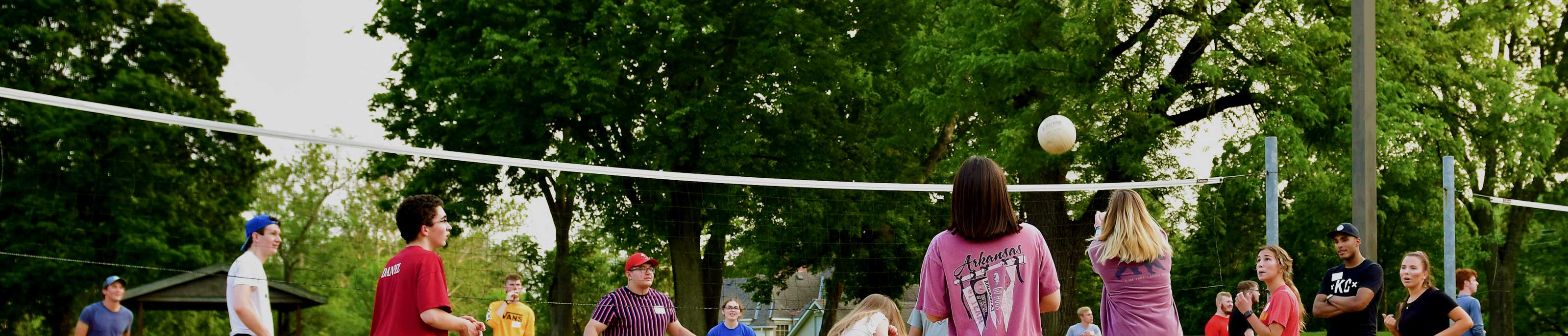 Incoming freshmen playing volleyball at Benedictine College