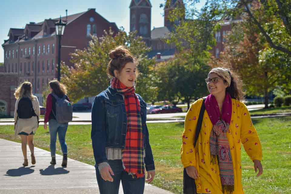 Students walking on campus