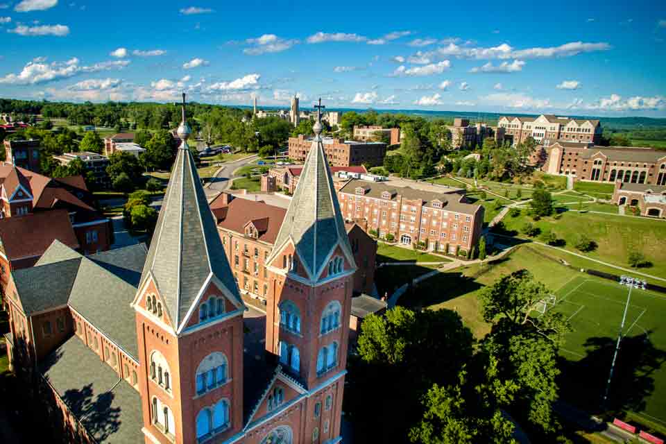 A aerial photo of campus