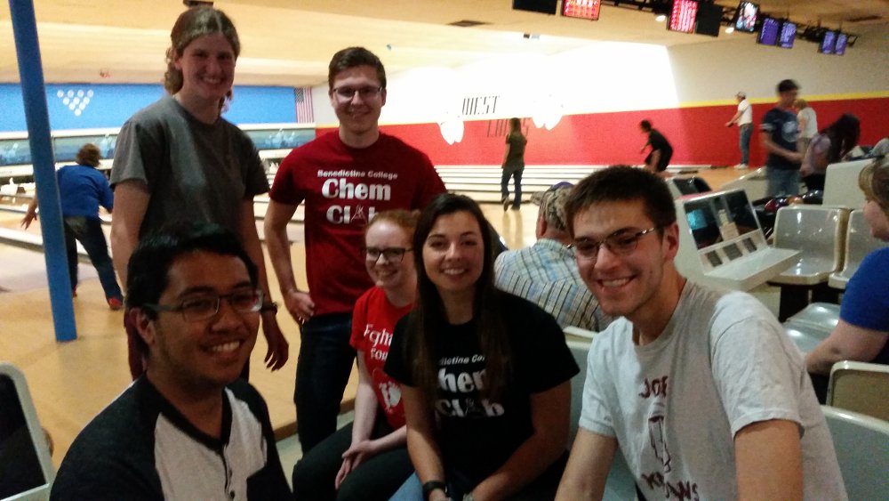Chemistry students at a bowling alley