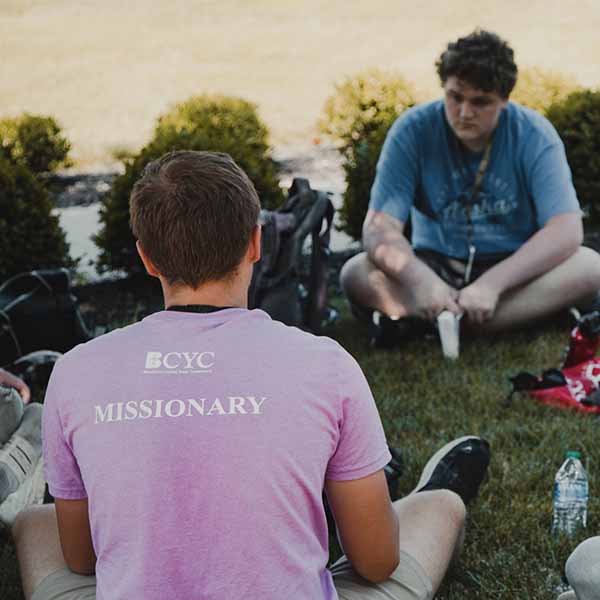 BCYC men's bible study circle outside