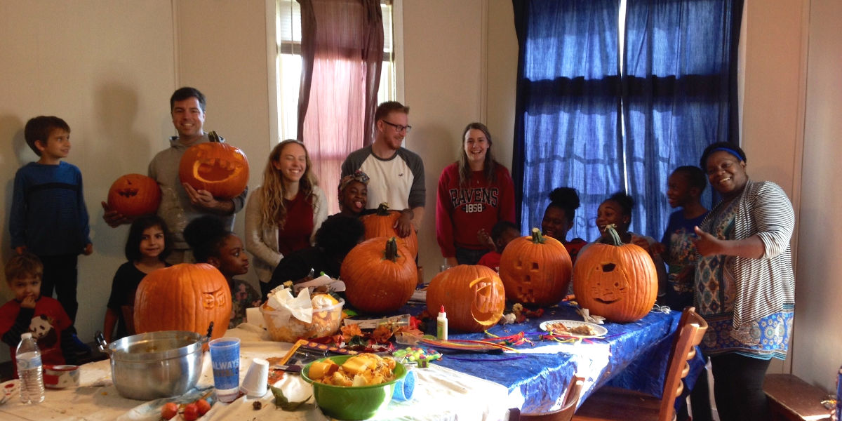 Carving pumpkins at A Simple House