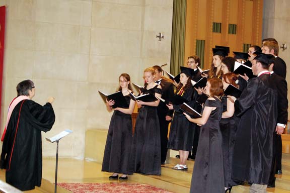 Ruth directing the Chamber Singers in the Abbey Church, 2012