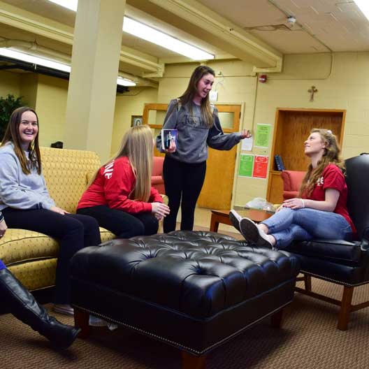 Students hanging out in St. Martin's Memorial Hall