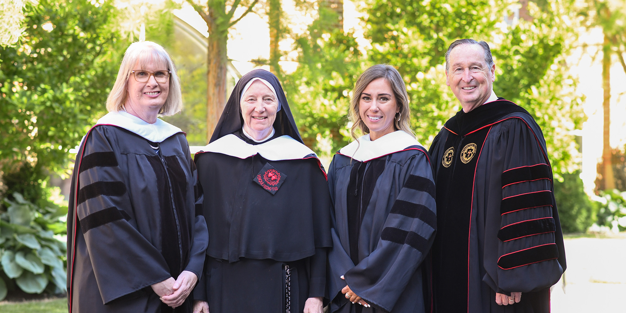 Denise Burke, Sister Deirdre Byrne, POSC, Kellie M. Fiedorek, and President Minnis