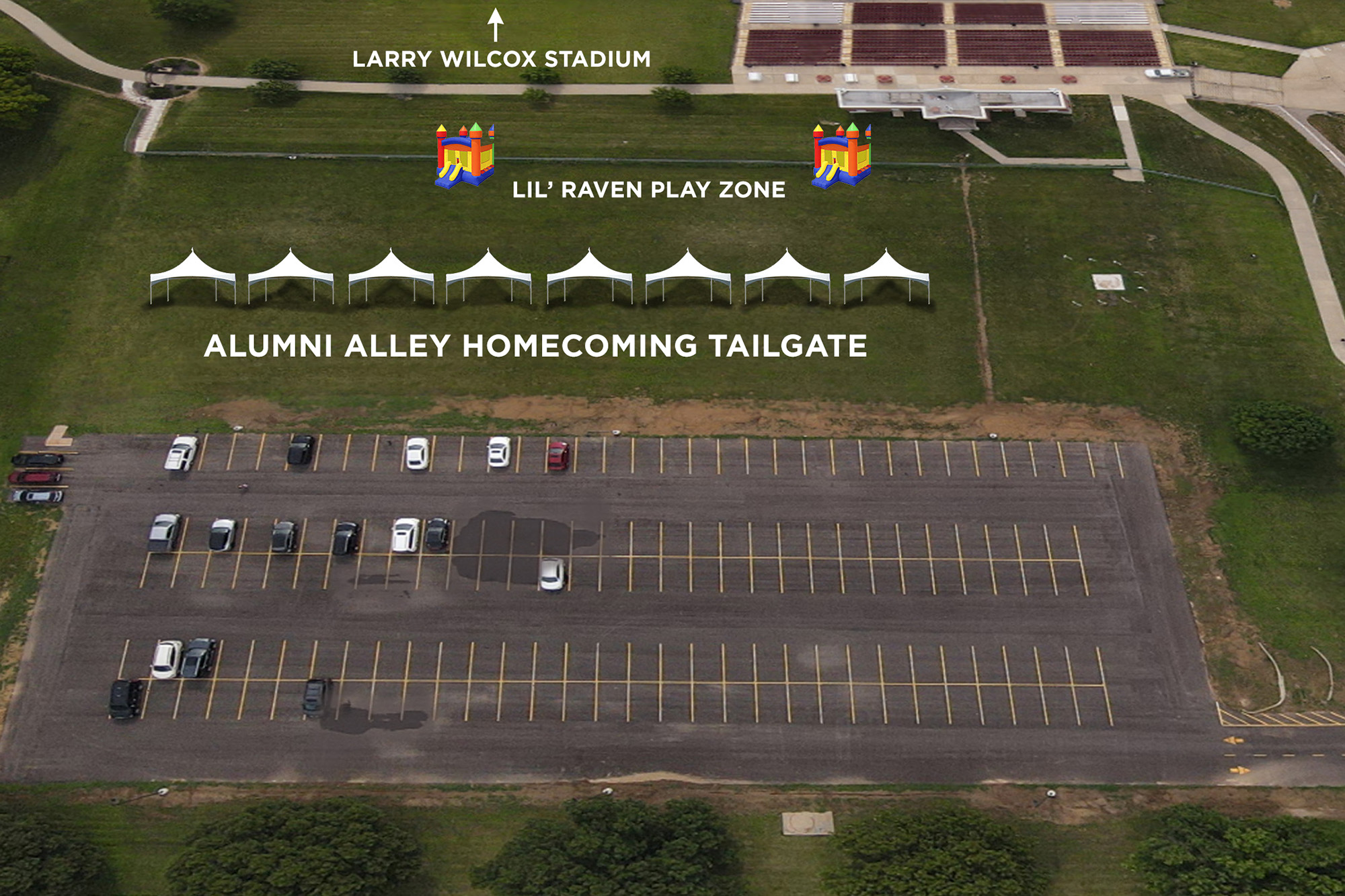 Map of Alumni Alley Homecoming Tailgate