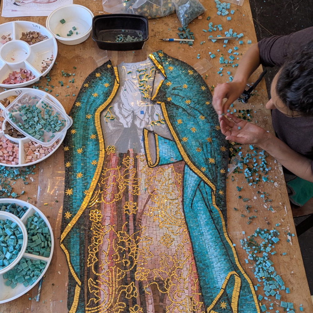 Mosaic of Our Lady of Guadalupe in progress