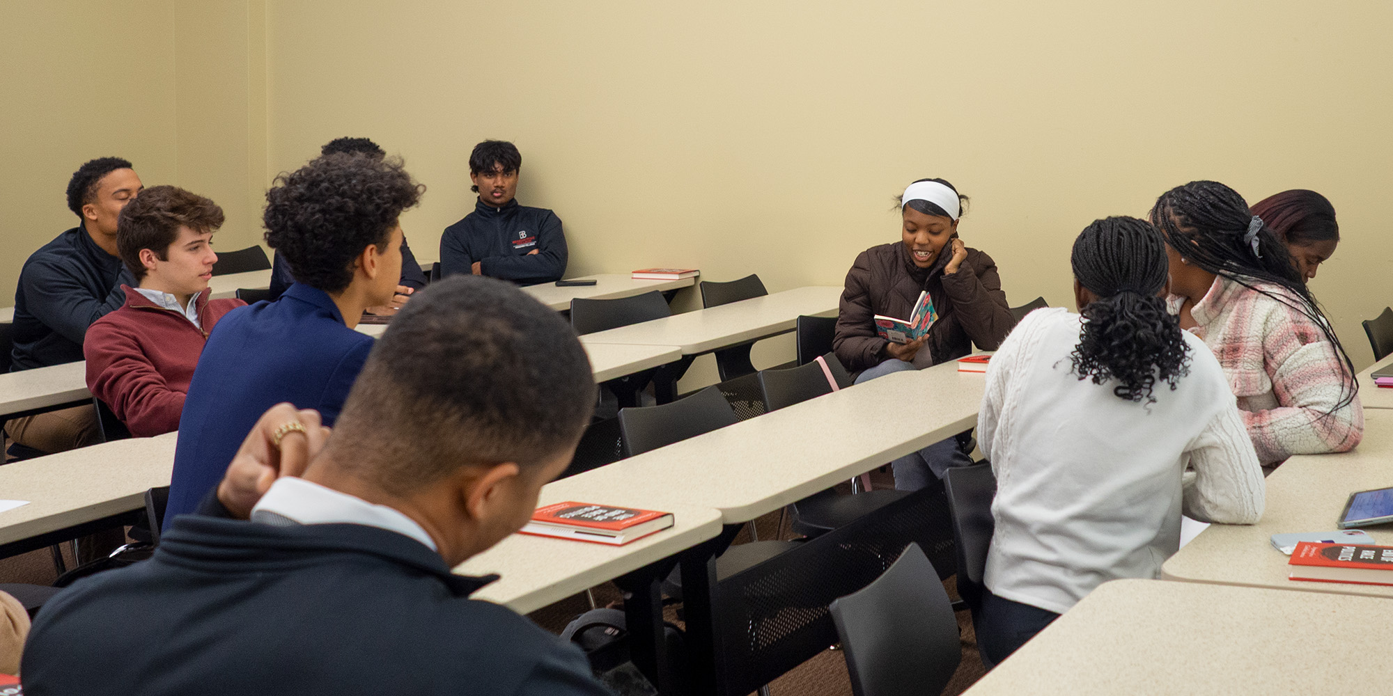 Students having a discussion in class