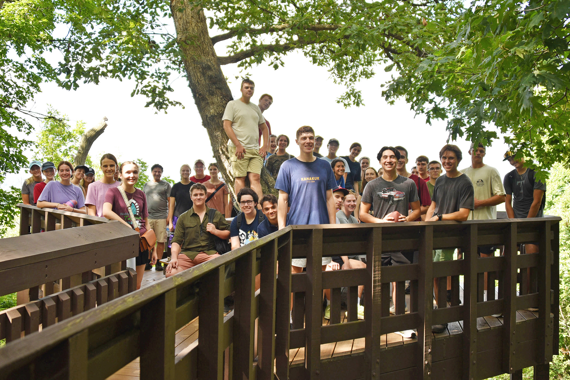 Honors students on a hike during their retreat